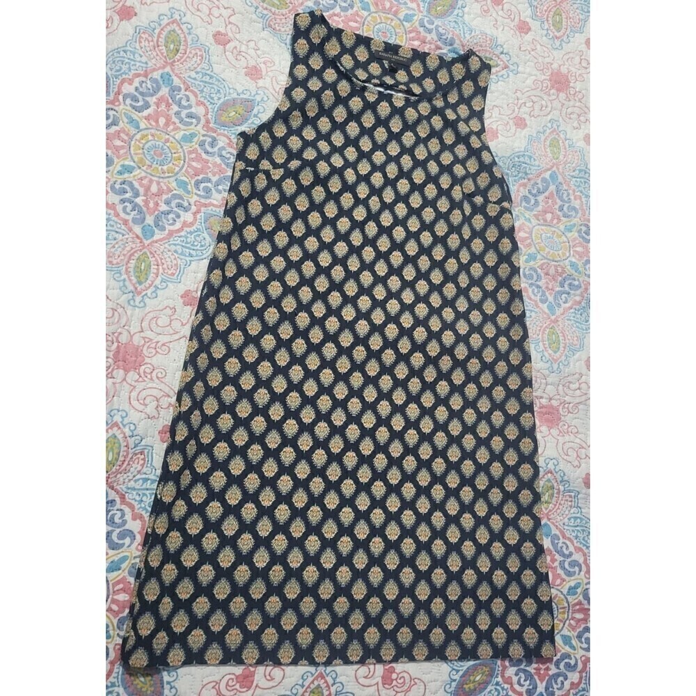 BANANA Republic Navy Printed Dress With Yellow and Green  With Nice Cutout Back,